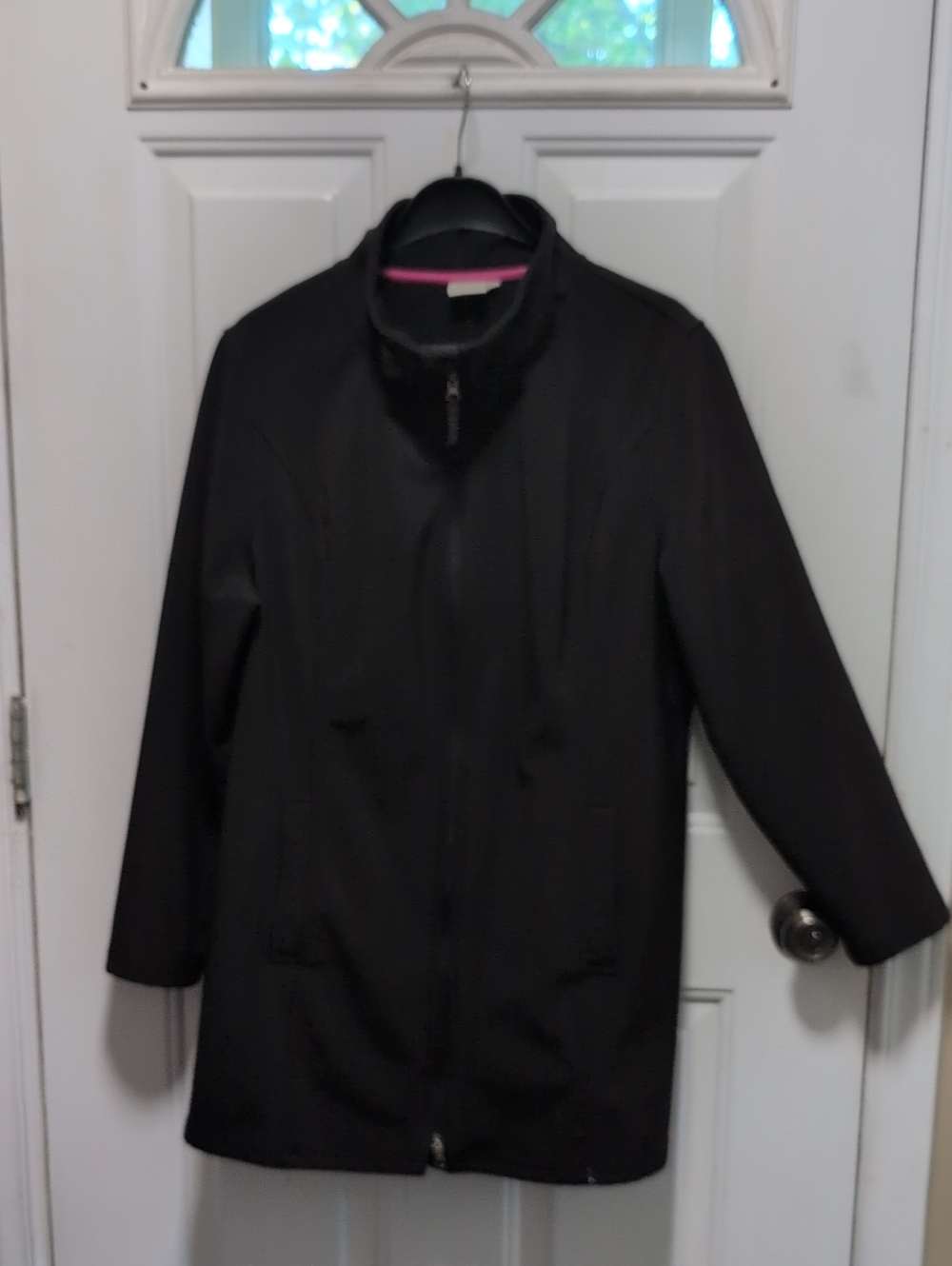 Athletic Works Black Trench-Style Zip Coat with Pink Lining